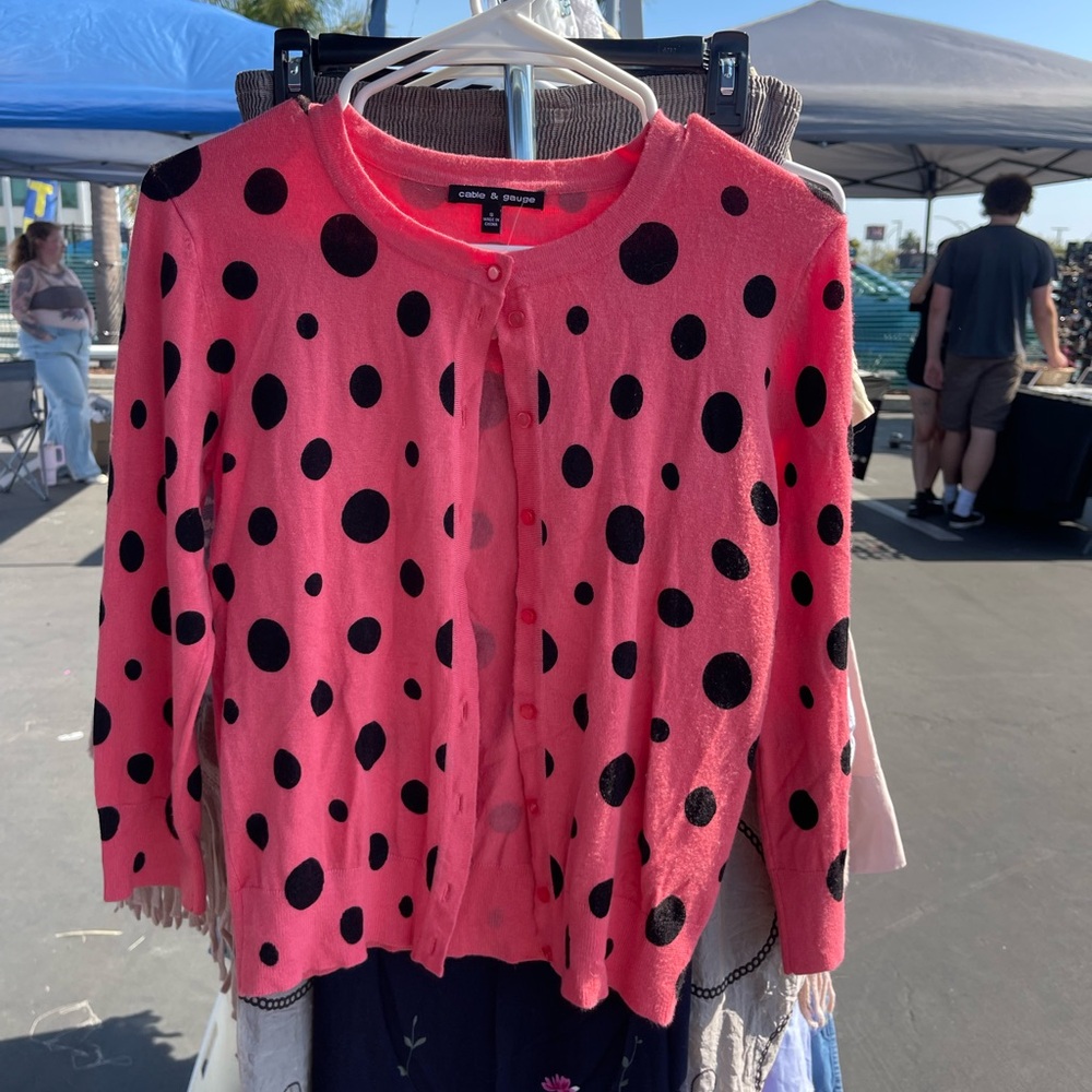 Cable & Gauge Pink Cardigan with Black Dots